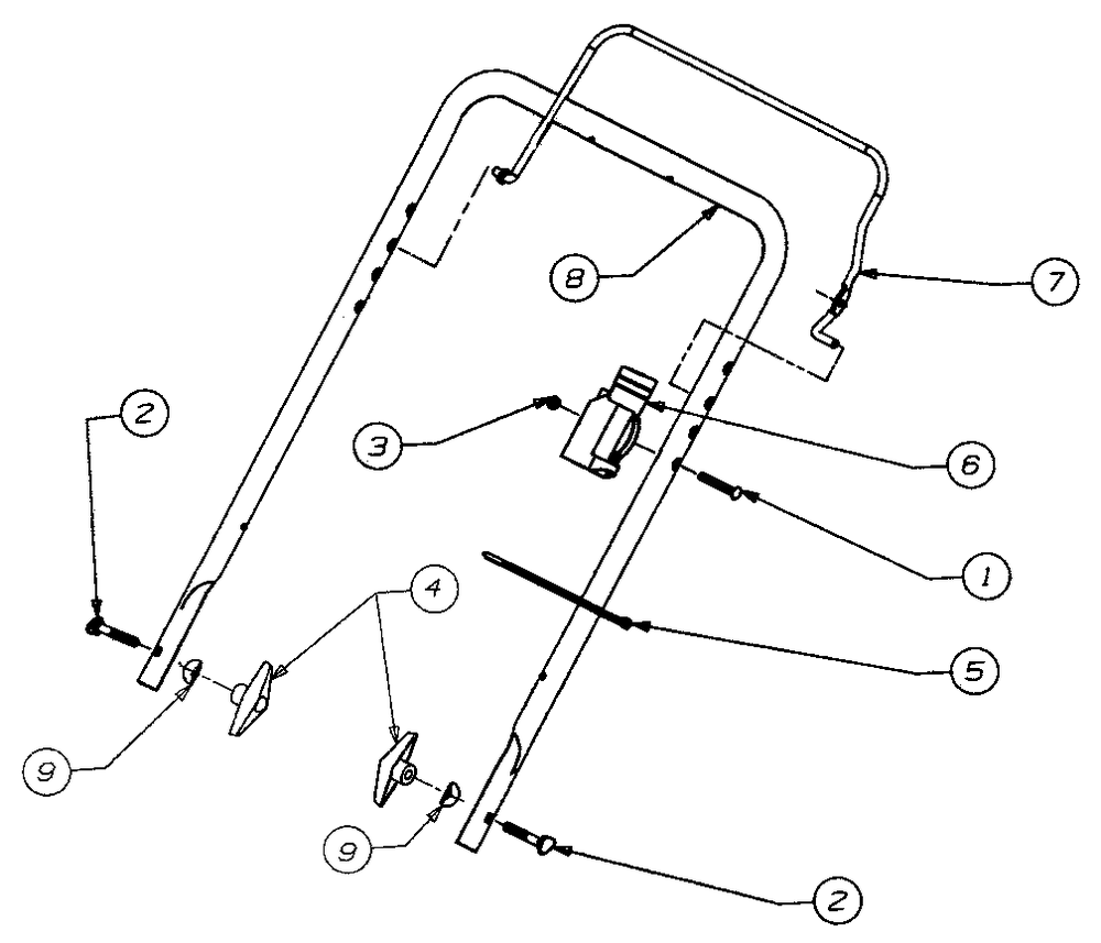 Handle Assembly Diagram and Parts List for 140 (31A-140-000)(1998) Yard Machines Snow Blower